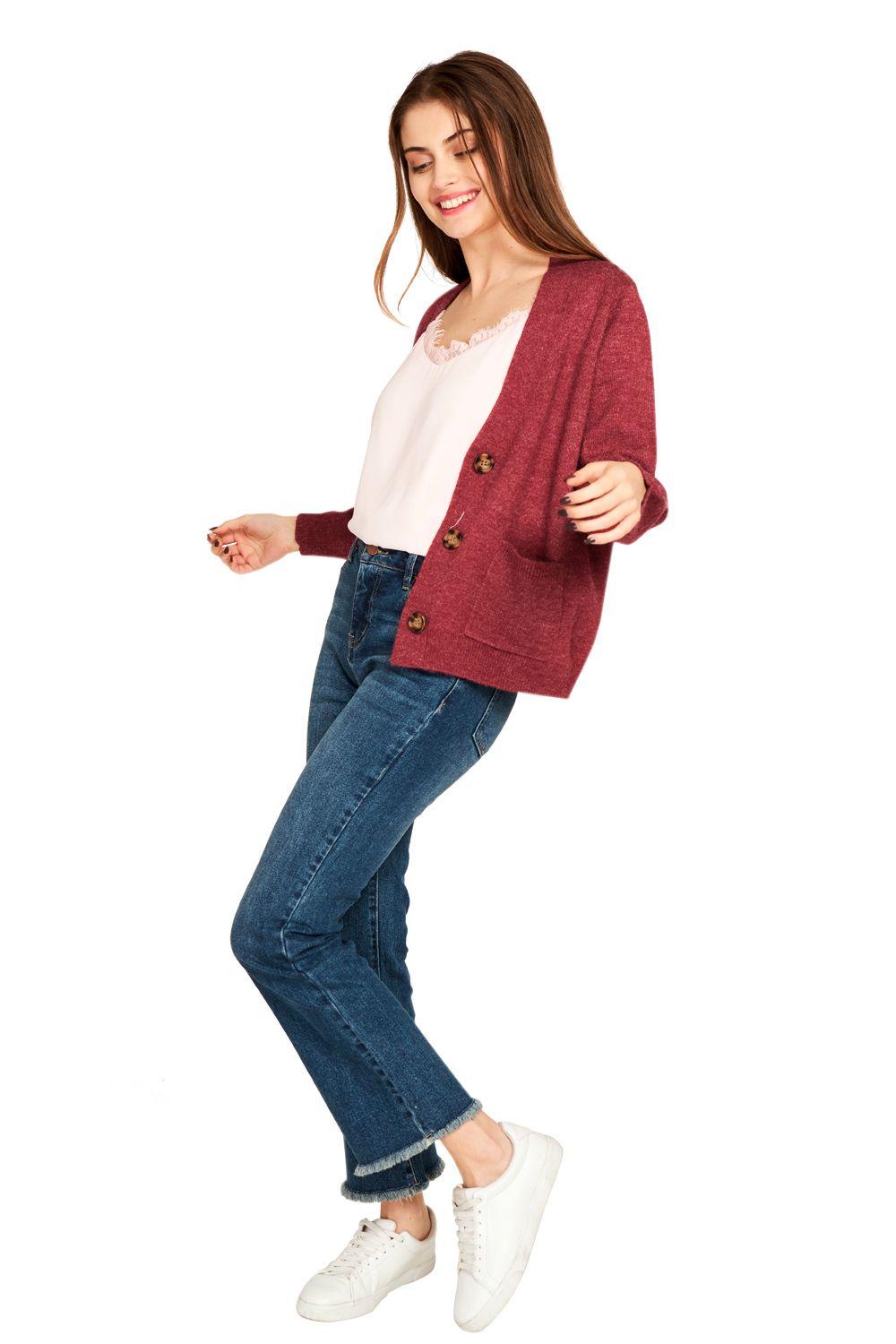 Cárdigan Botones Y Bolsillos Rosa Nicopoly-1