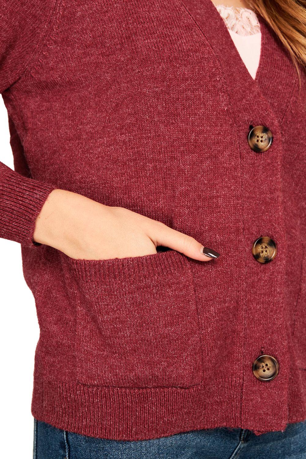 Cárdigan Botones Y Bolsillos Rosa Nicopoly-4