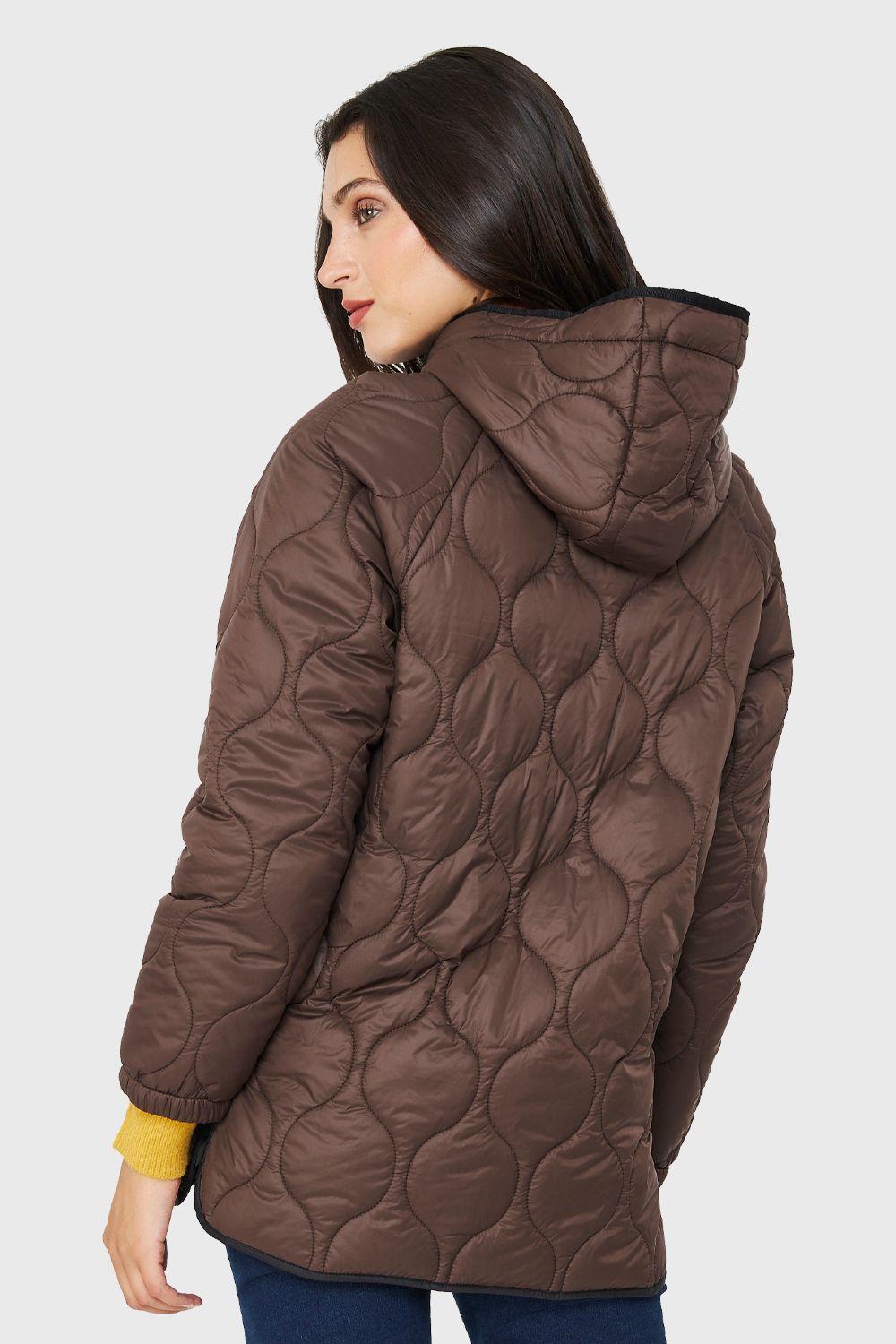 Parka Midi Tipo Quilt Bolsillos Marrón Nicopoly-3
