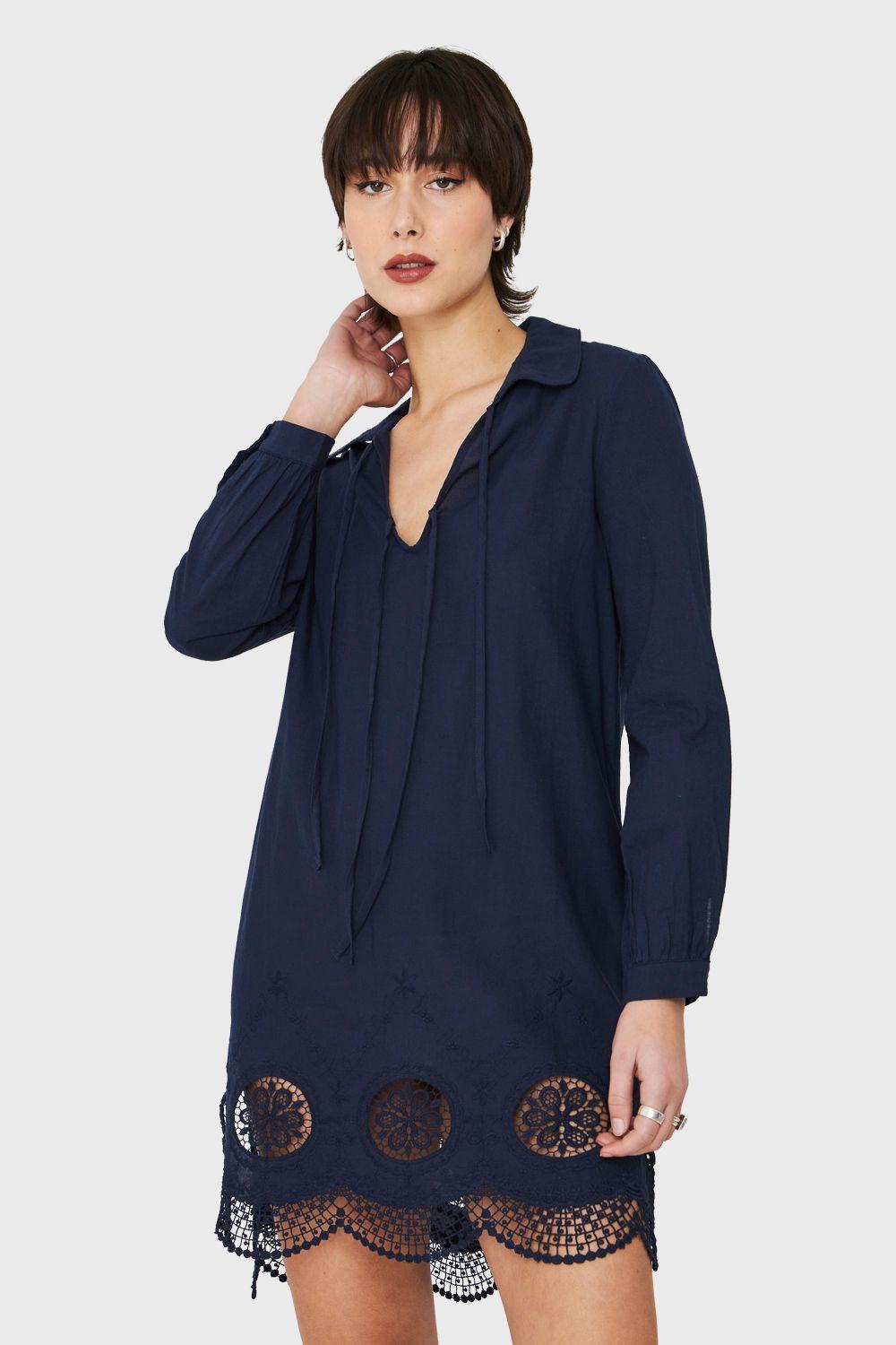 Vestido Detalle Broderie Azul Nicopoly-0