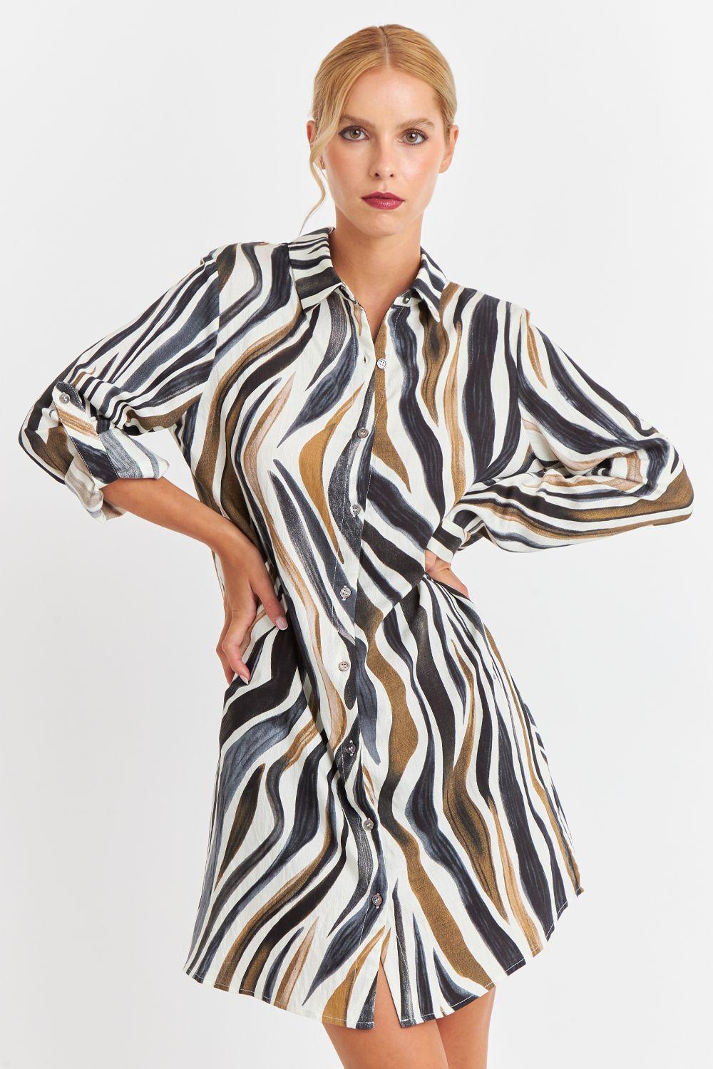 Vestido Tipo Camisero Zebra Café Nicopoly-0