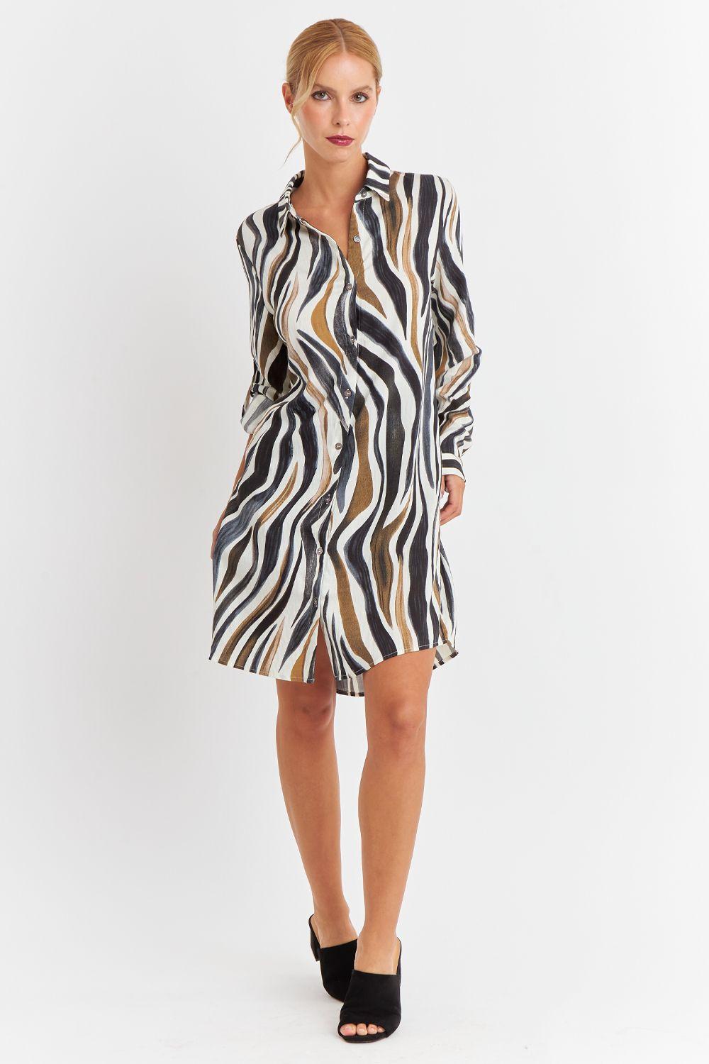 Vestido Tipo Camisero Zebra Café Nicopoly-1