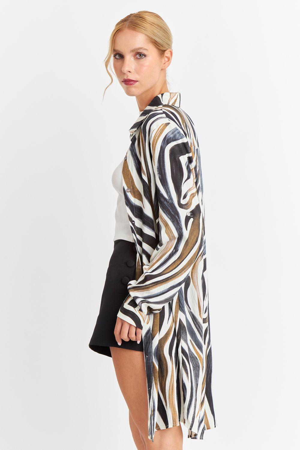 Vestido Tipo Camisero Zebra Café Nicopoly-2