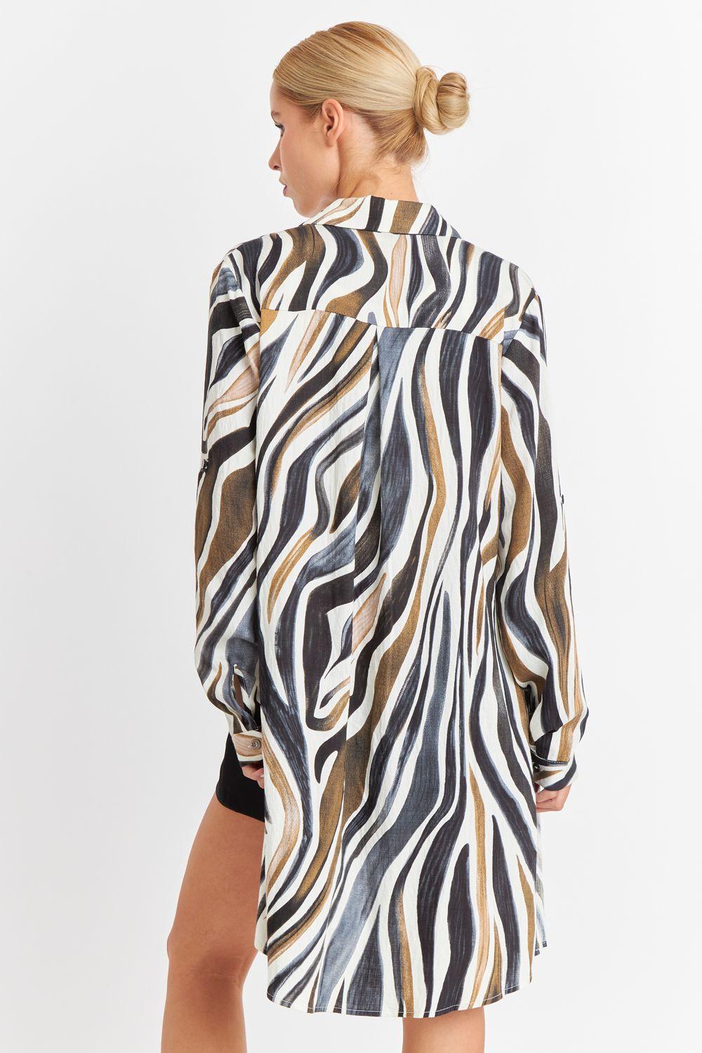 Vestido Tipo Camisero Zebra Café Nicopoly-3