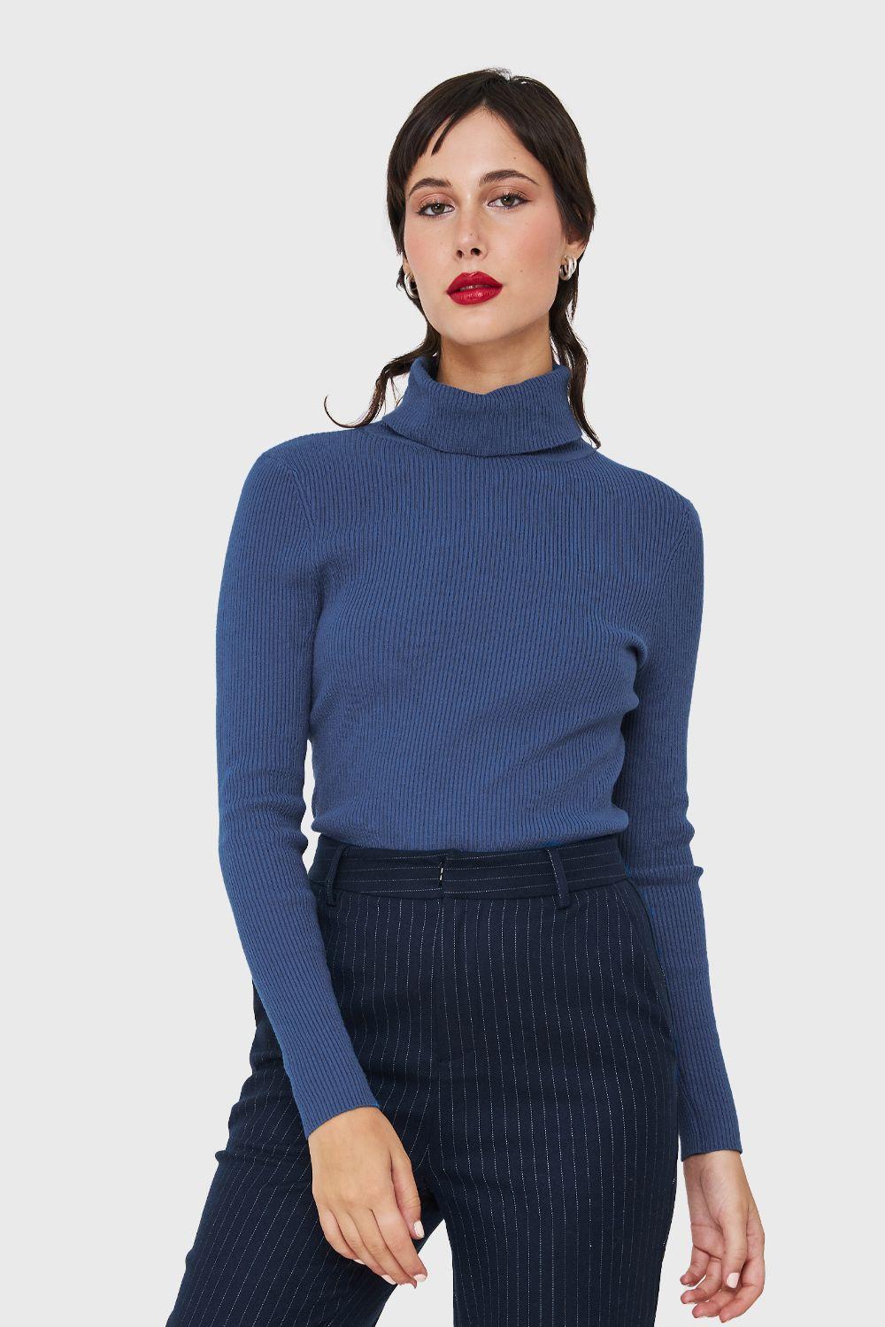 Sweater Tejido Canalé Azul Índigo Nicopoly-0