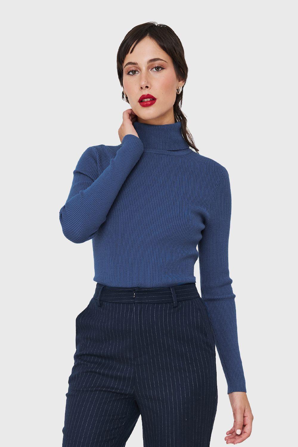 Sweater Tejido Canalé Azul Índigo Nicopoly-4