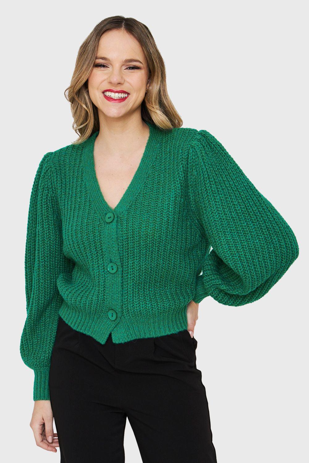 Cárdigan Corto Botones Verde Nicopoly-0