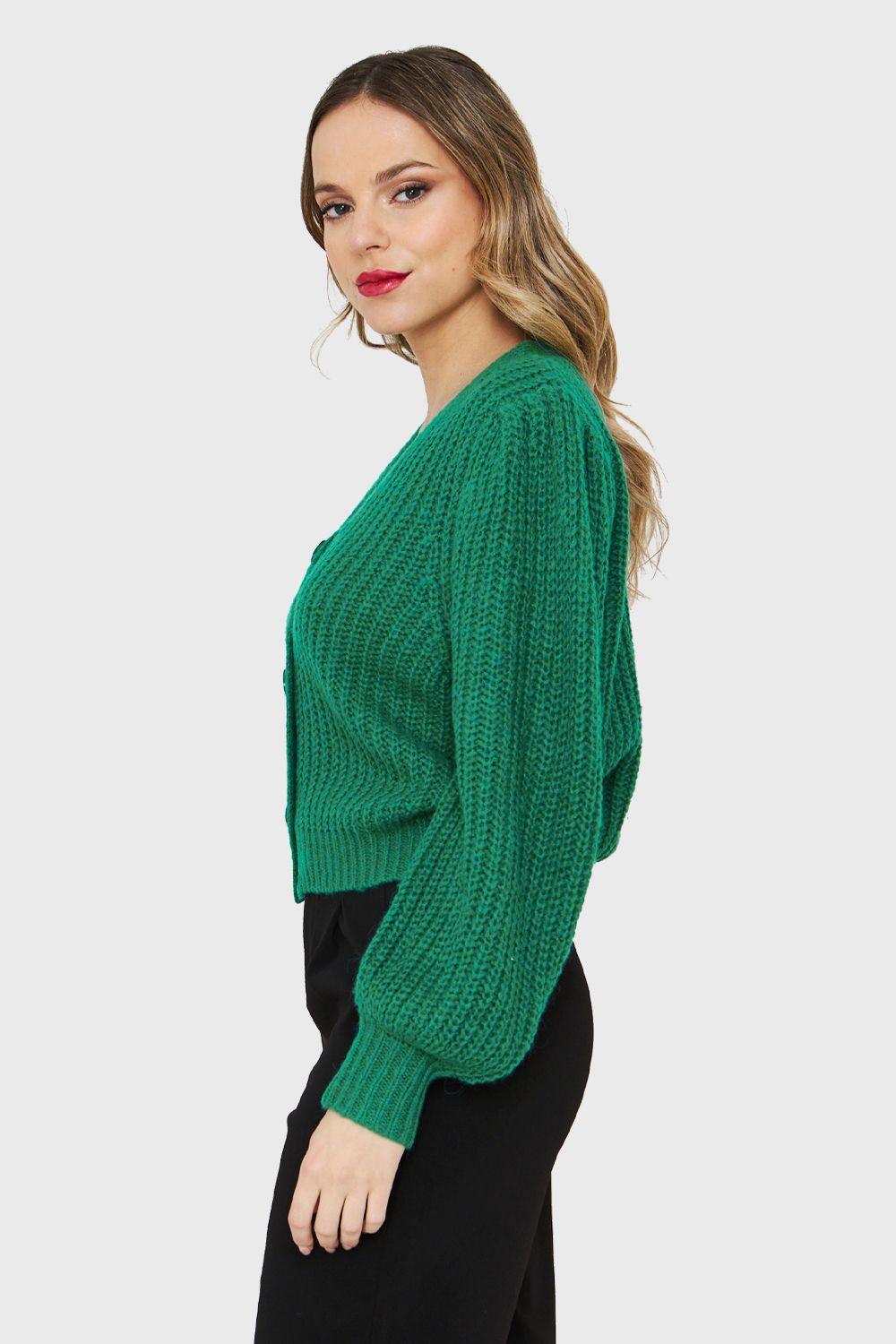 Cárdigan Corto Botones Verde Nicopoly-2