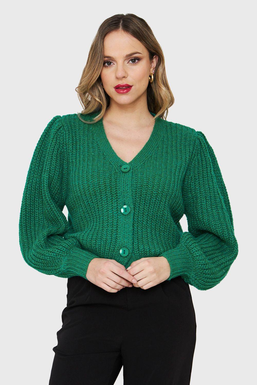 Cárdigan Corto Botones Verde Nicopoly-4