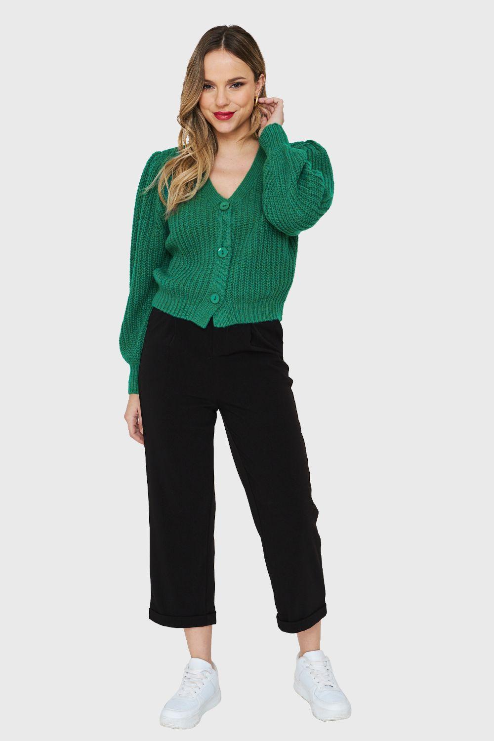Cárdigan Corto Botones Verde Nicopoly-1
