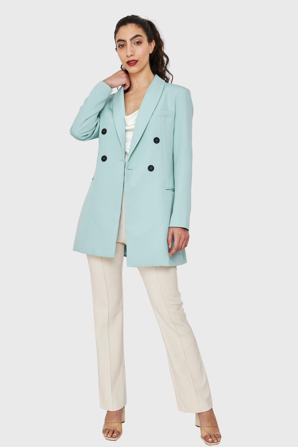 Blazer Largo Cuatro Botones Celeste Nicopoly-1