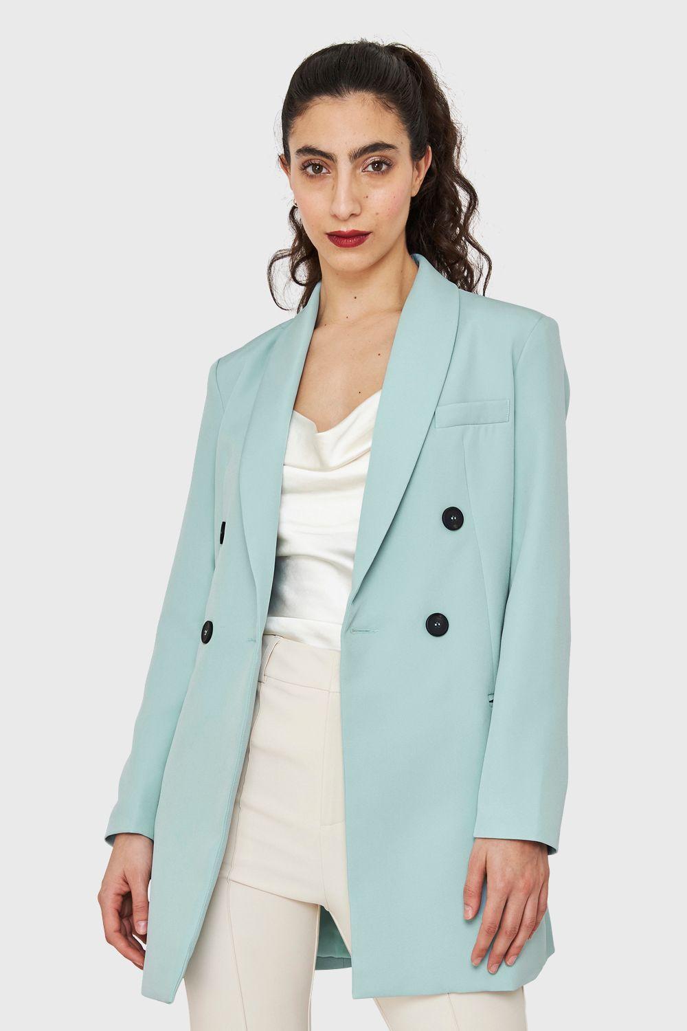 Blazer Largo Cuatro Botones Celeste Nicopoly-4