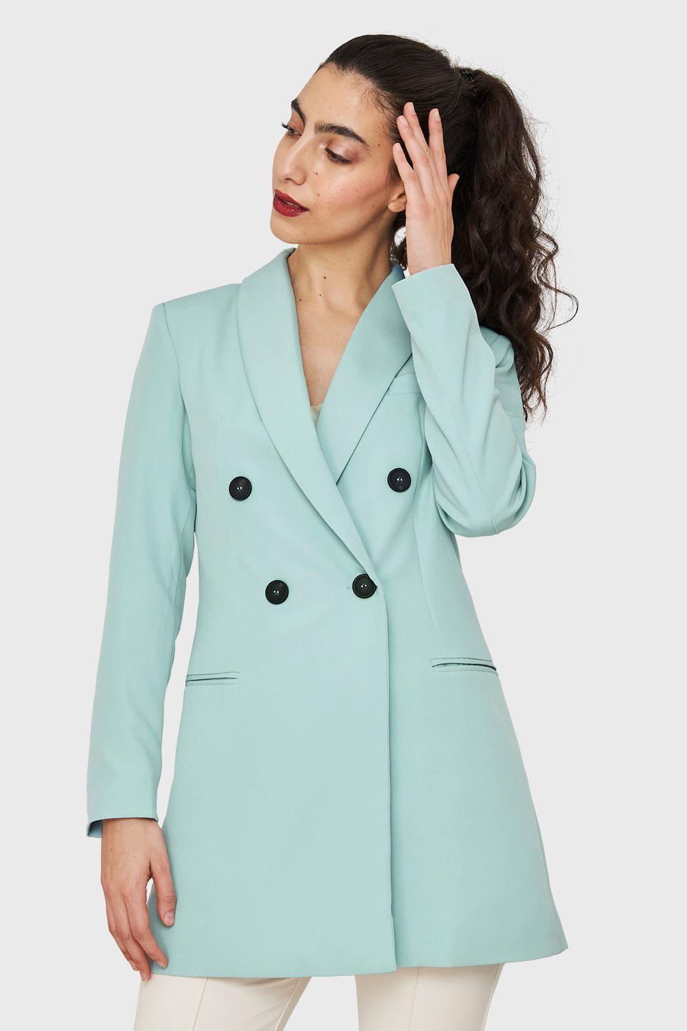 Blazer Largo Cuatro Botones Celeste Nicopoly-0