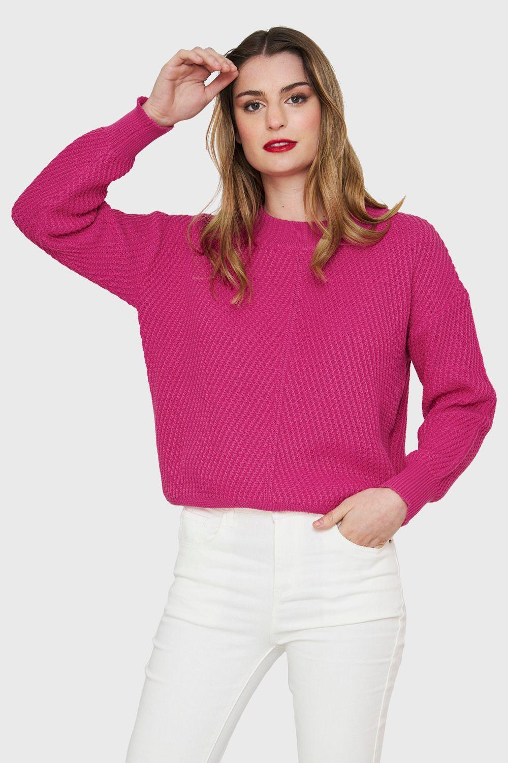 Sweater Acanalado Cuello Redondo Fucsia Nicopoly-4