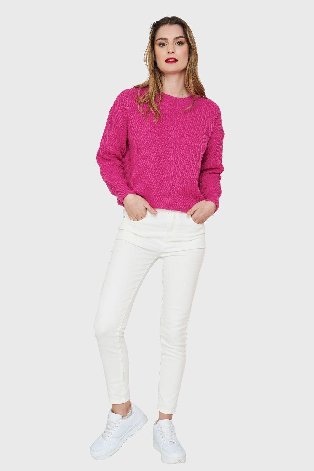 Sweater Acanalado Cuello Redondo Fucsia Nicopoly-1
