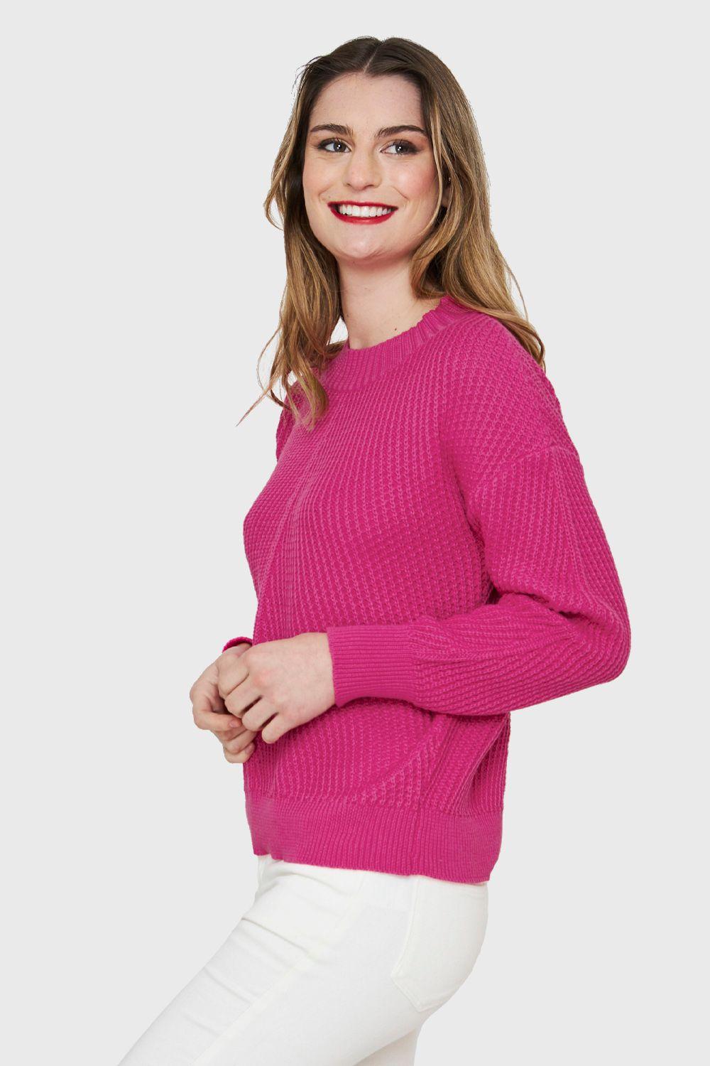 Sweater Acanalado Cuello Redondo Fucsia Nicopoly-2