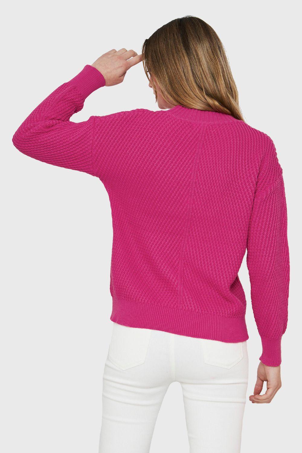 Sweater Acanalado Cuello Redondo Fucsia Nicopoly-3