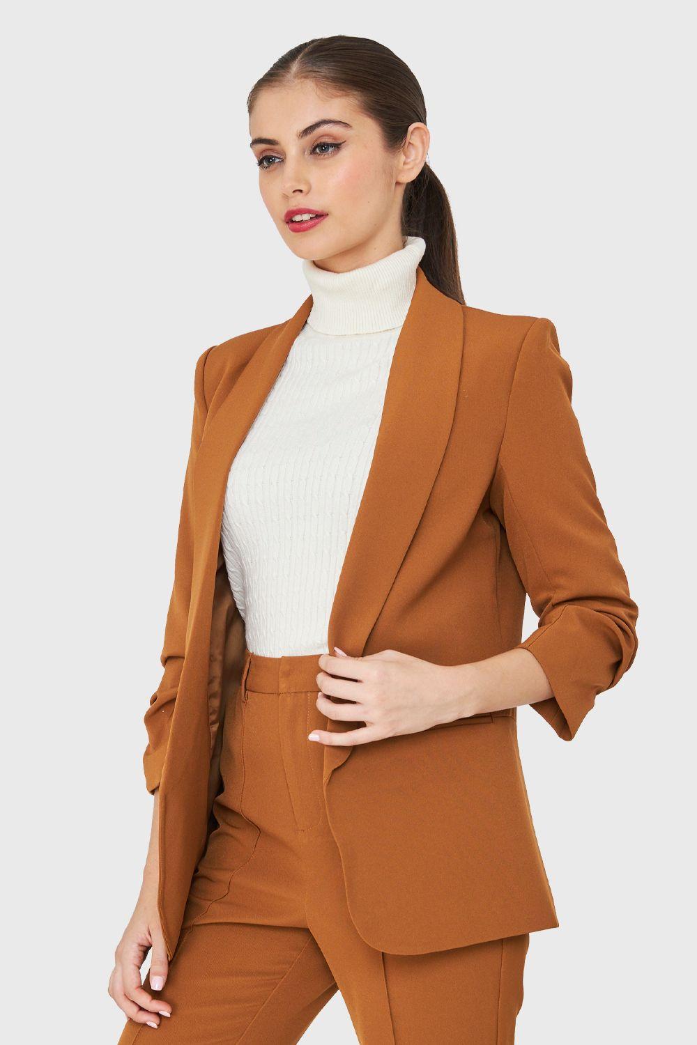 Blazer Mangas Drapeadas 3/4 Camel Nicopoly-2