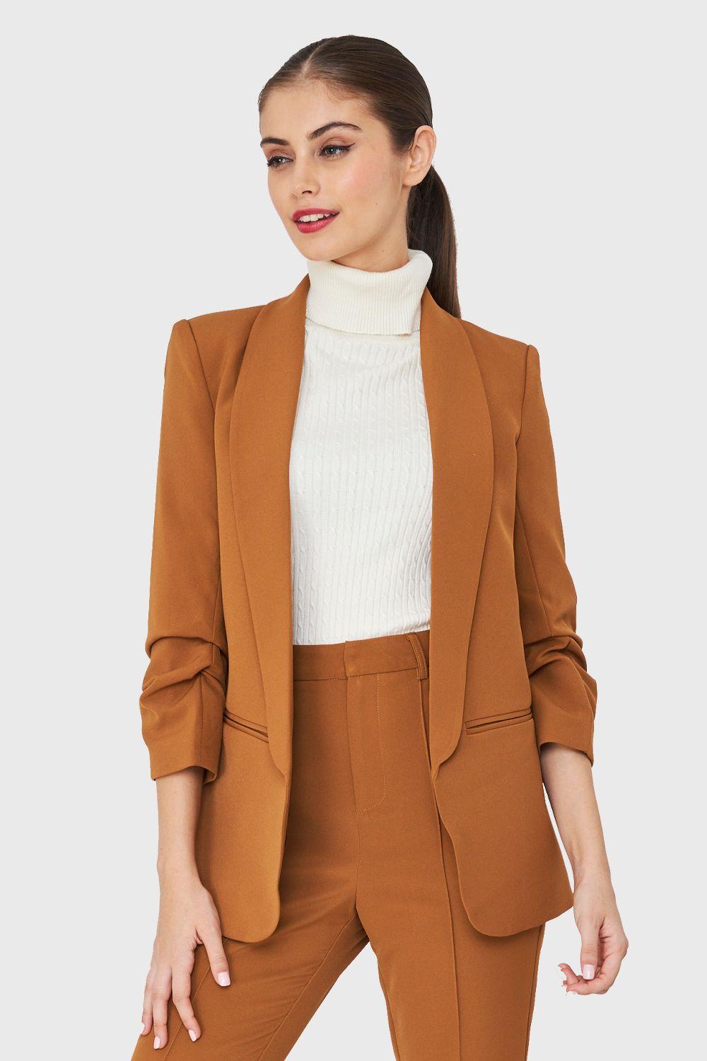 Blazer Mangas Drapeadas 3/4 Camel Nicopoly-4