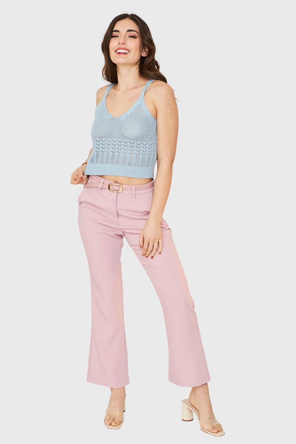 Crop Top Tipo Tejido Celeste Nicopoly-1