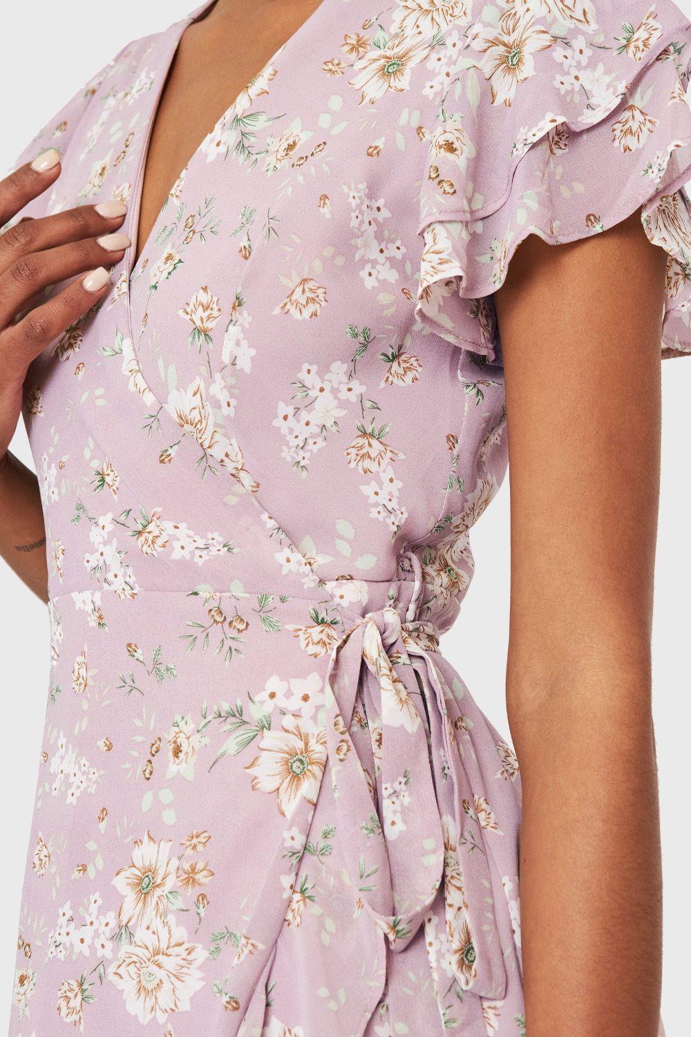 Vestido Corto Envolvente Floral Lila Nicopoly-5