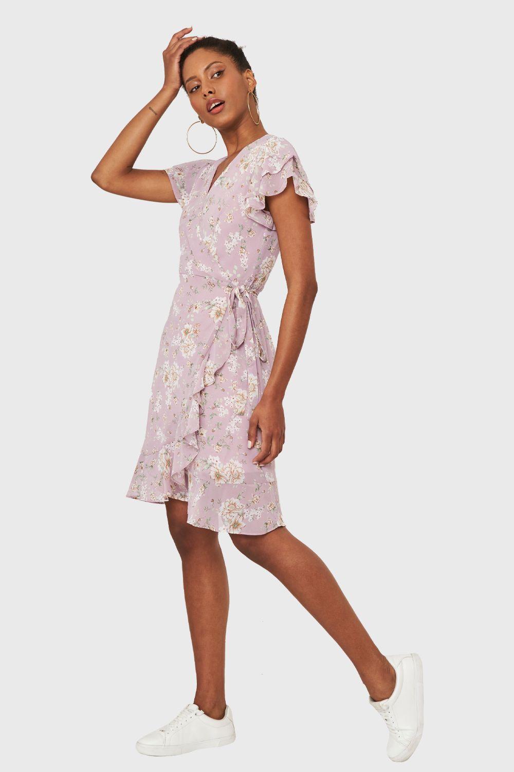 Vestido Corto Envolvente Floral Lila Nicopoly-4