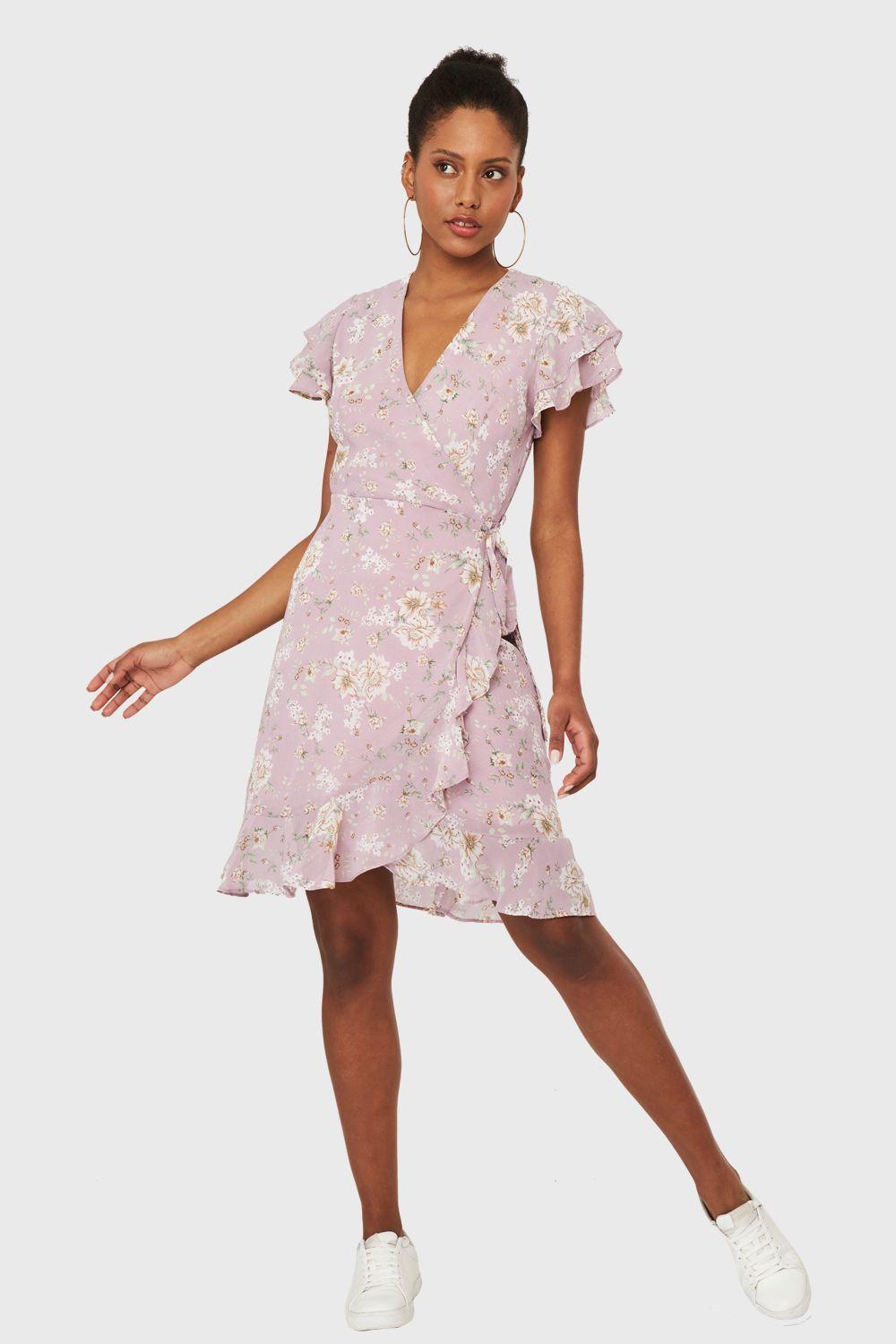 Vestido Corto Envolvente Floral Lila Nicopoly-1