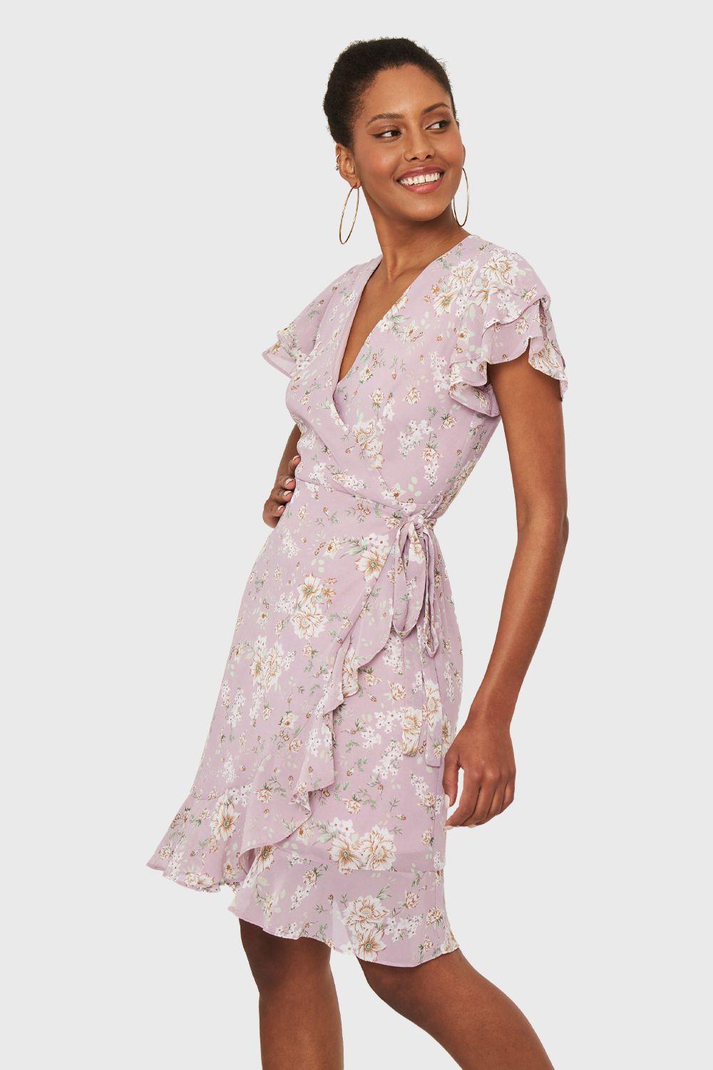 Vestido Corto Envolvente Floral Lila Nicopoly-2