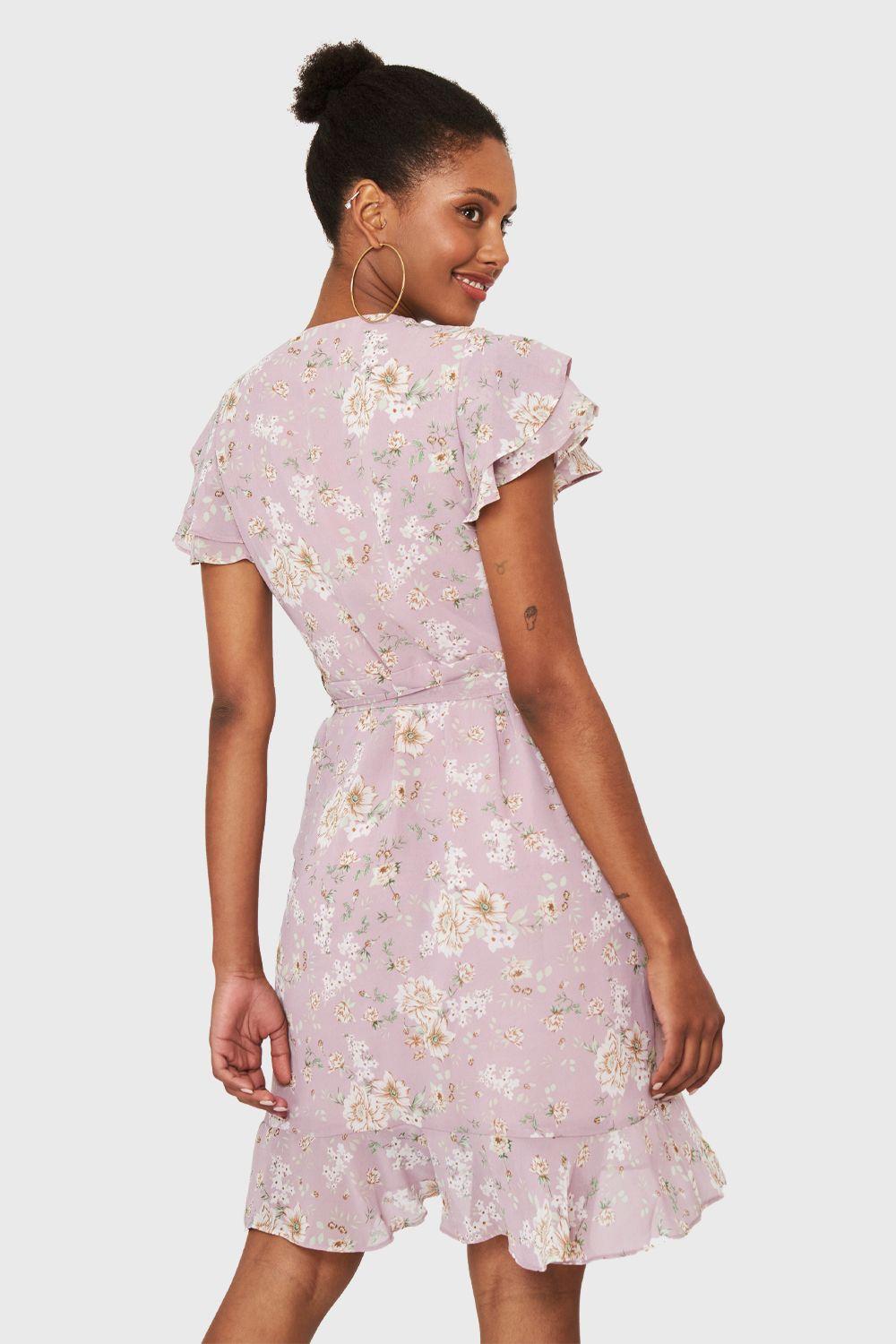 Vestido Corto Envolvente Floral Lila Nicopoly-3