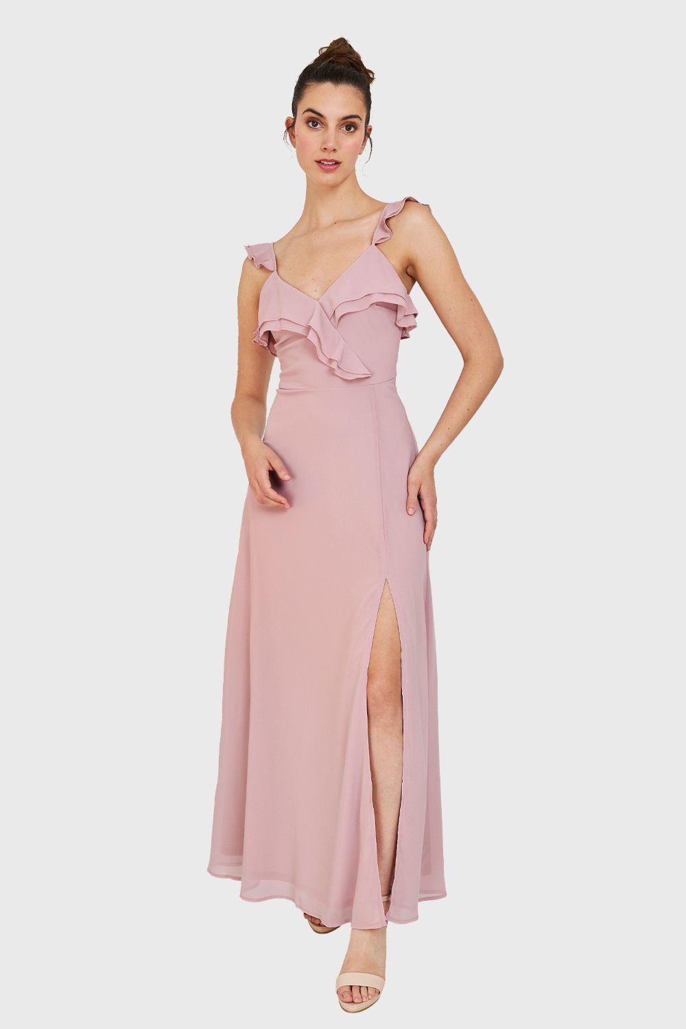 Vestido Largo Romántico Palo Rosa Nicopoly-4