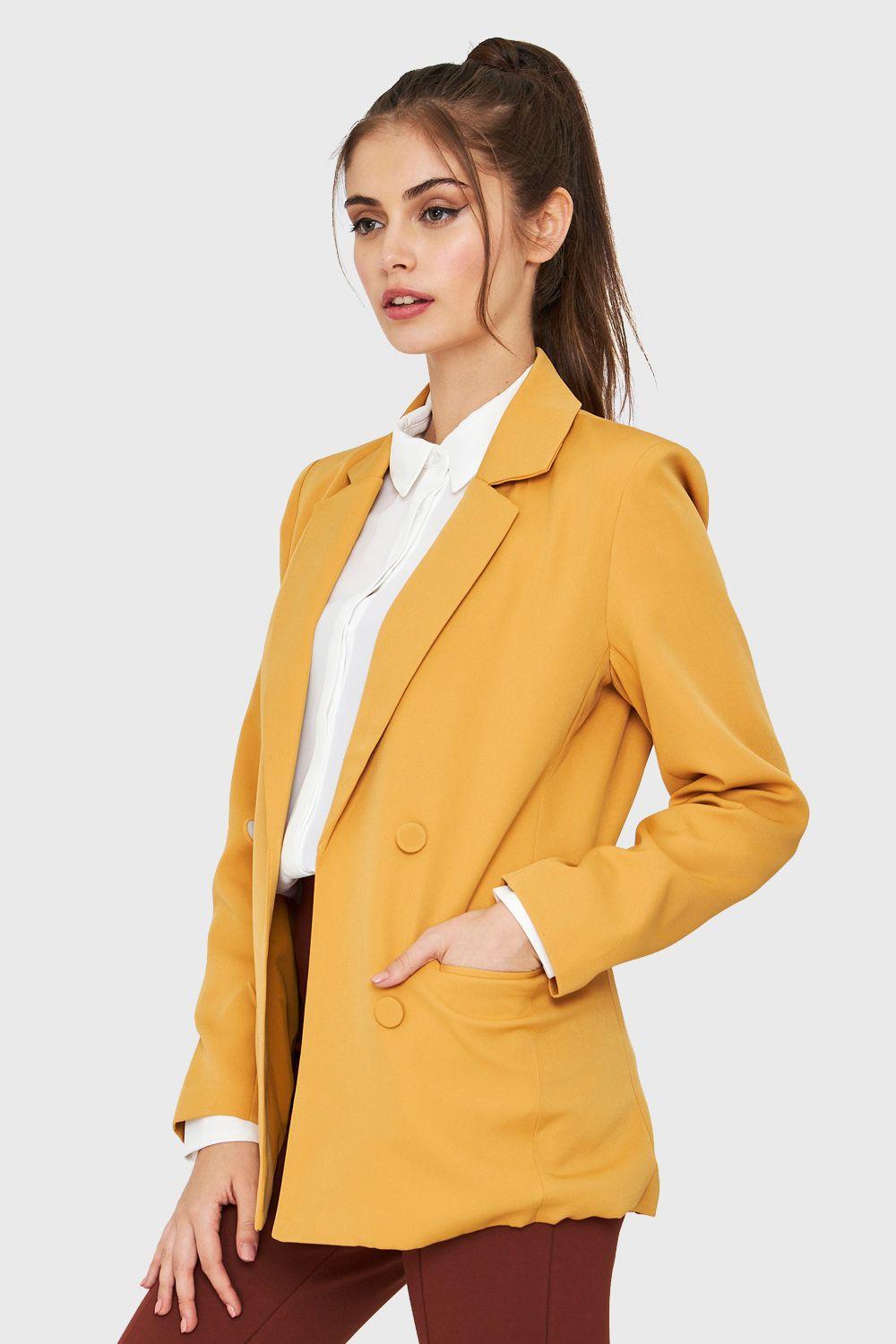 Blazer Botones Decorativos Mostaza Nicopoly-2