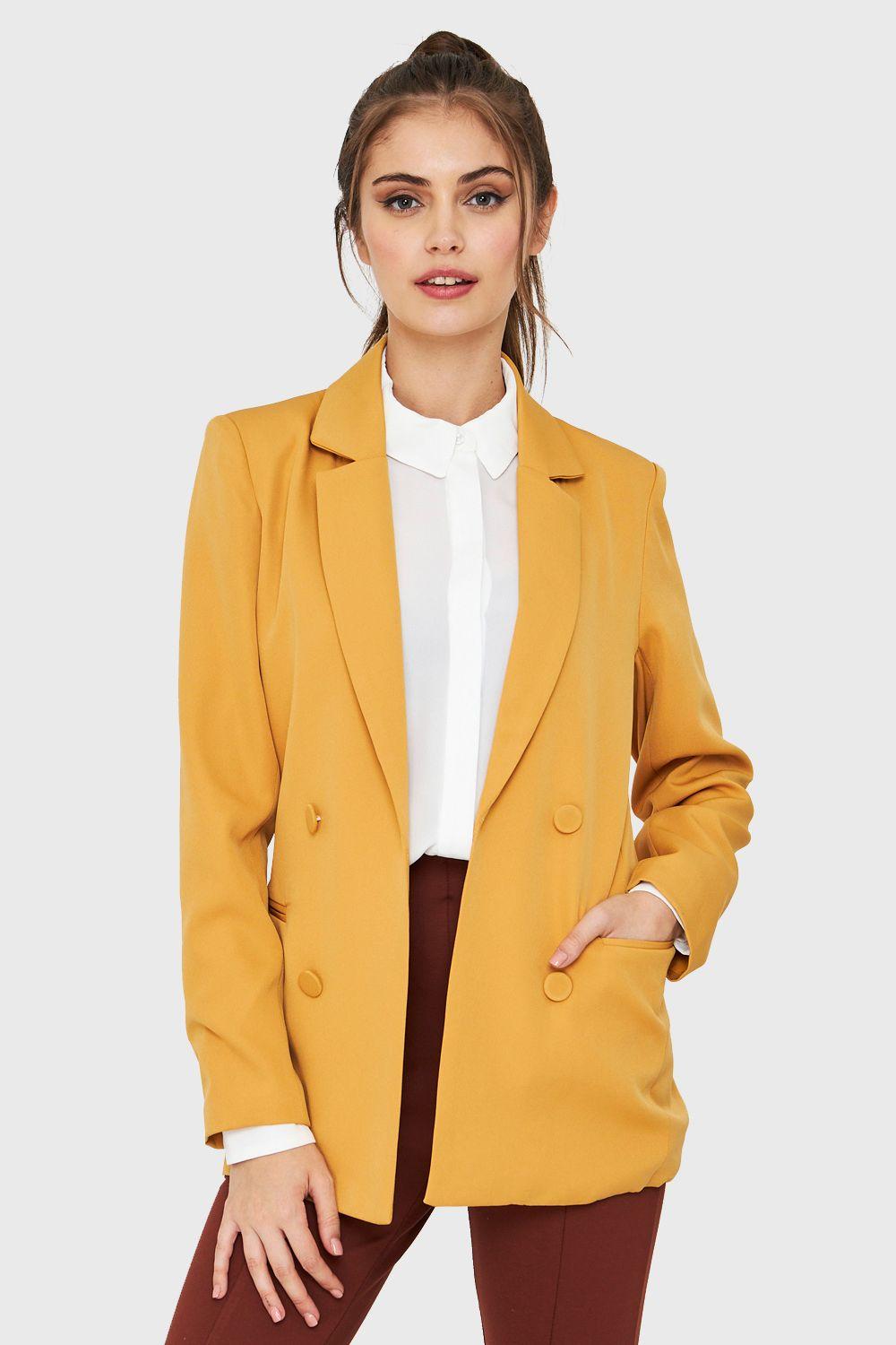 Blazer Botones Decorativos Mostaza Nicopoly-4