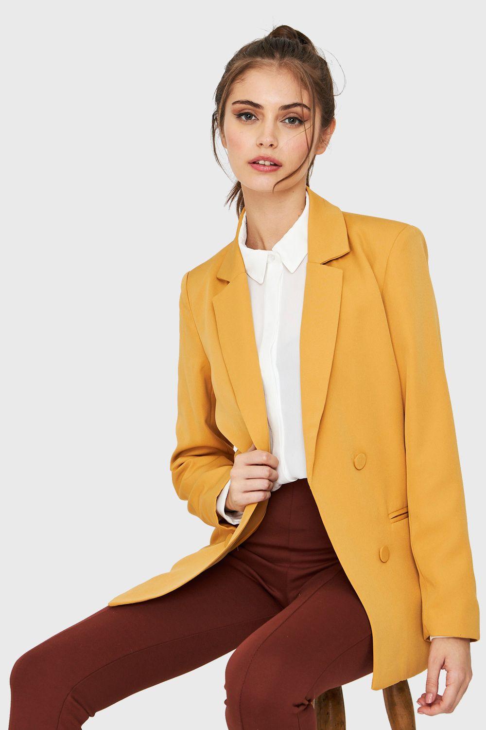 Blazer Botones Decorativos Mostaza Nicopoly-0