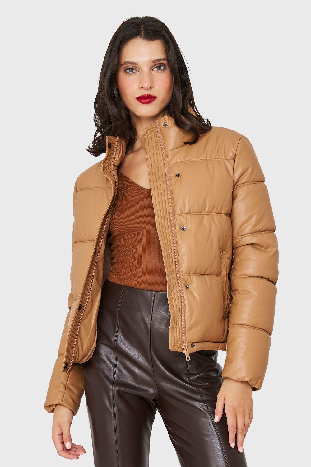 Parka Corta Tipo Ecocuero Khaki Nicopoly-0