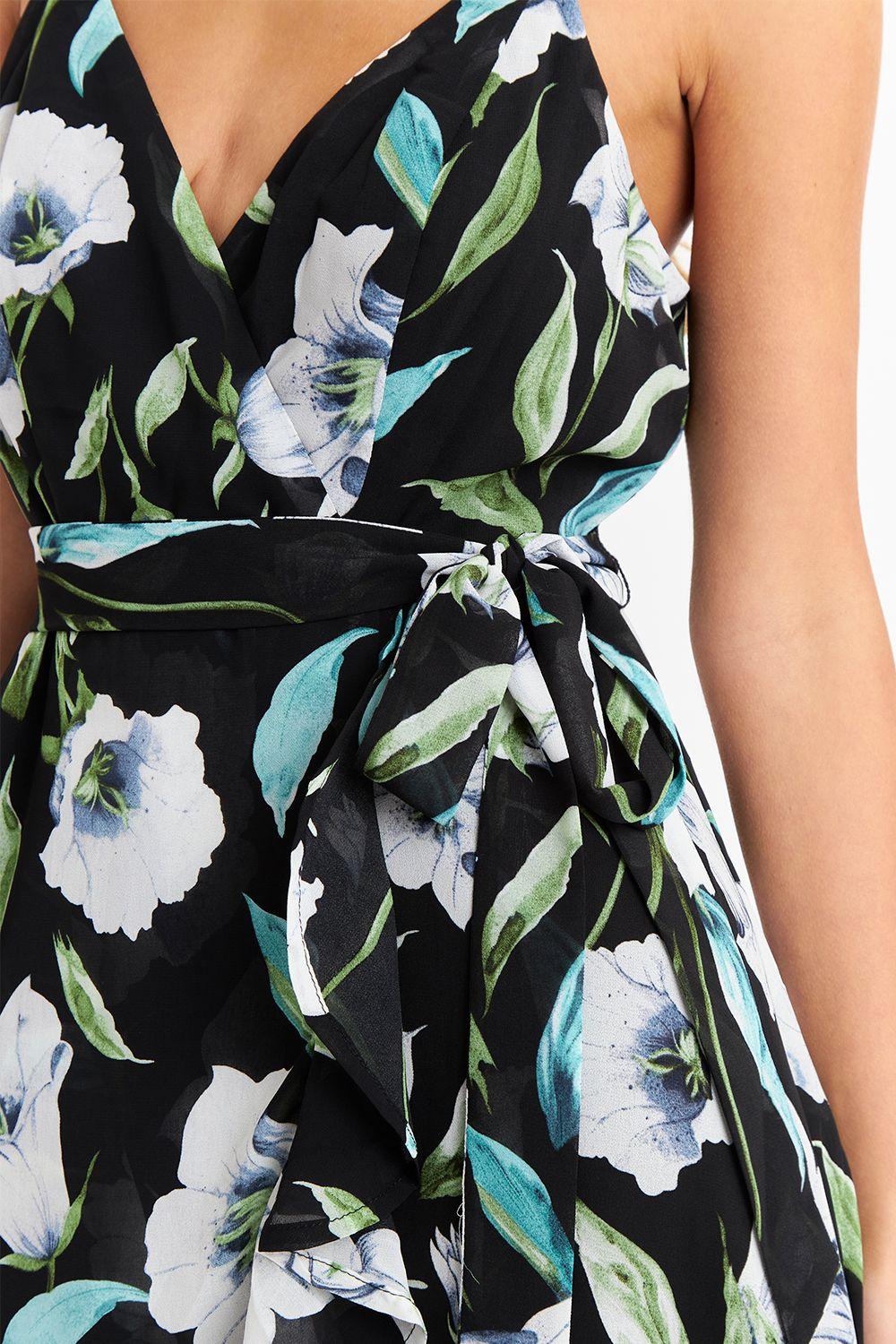 Vestido Corto Floral con Vuelos Cruzados Blanco Nicopoly-5