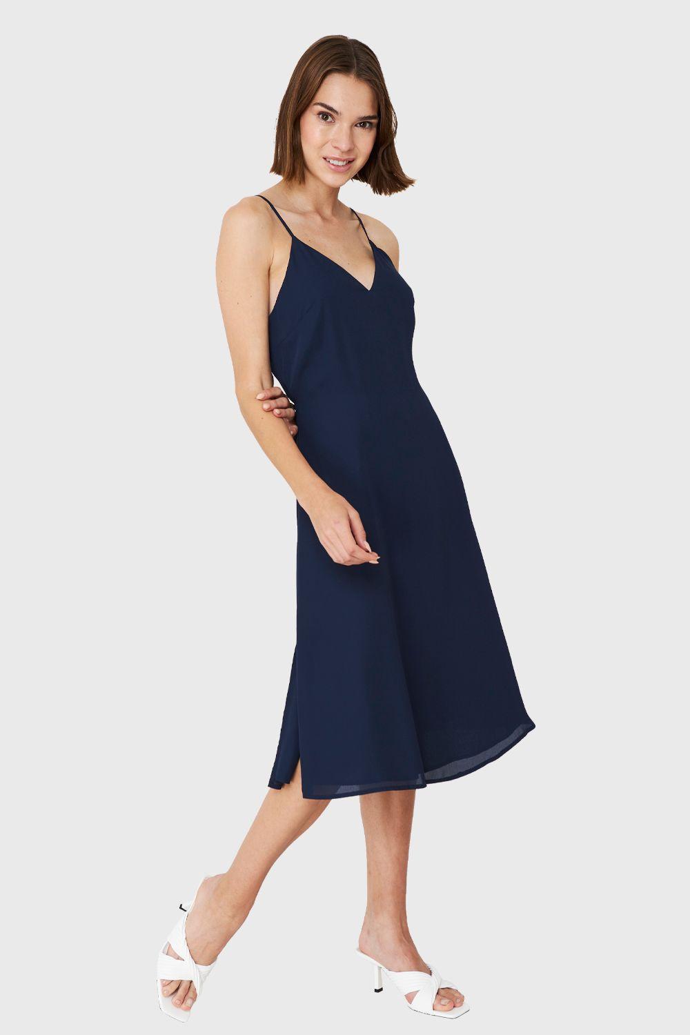 Vestido Midi Aberturas Azul Marino Nicopoly-1