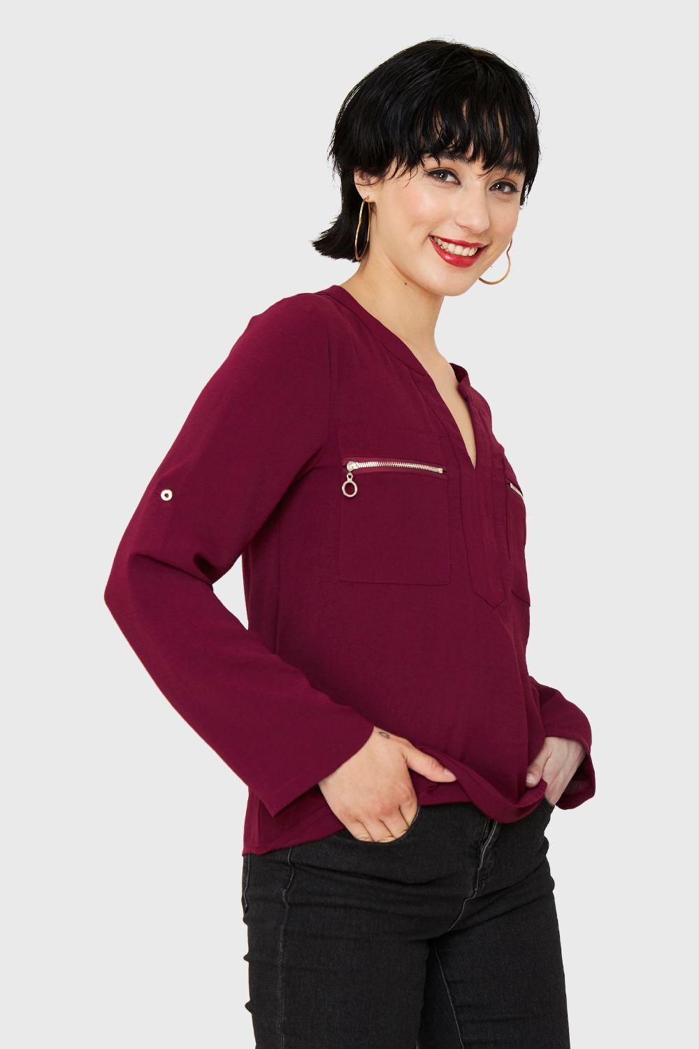 Blusa Cuello Mao Burdeo Nicopoly-2