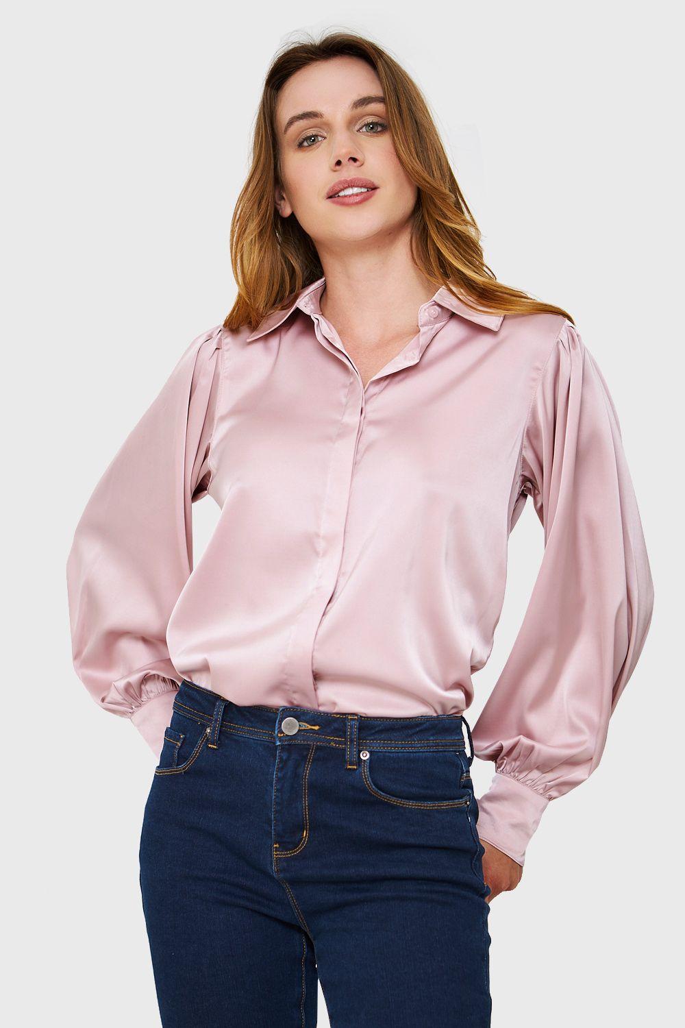 Blusa Tipo Satín Botonera Invisible Rosado Nicopoly-0