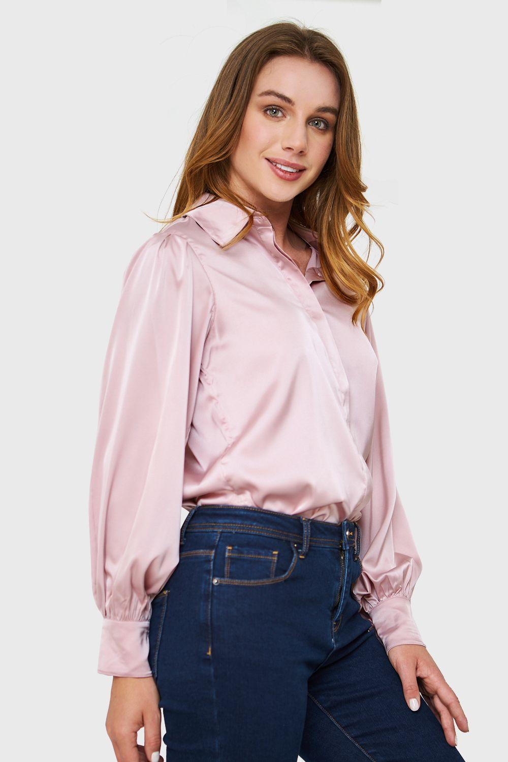 Blusa Tipo Satín Botonera Invisible Rosado Nicopoly-2