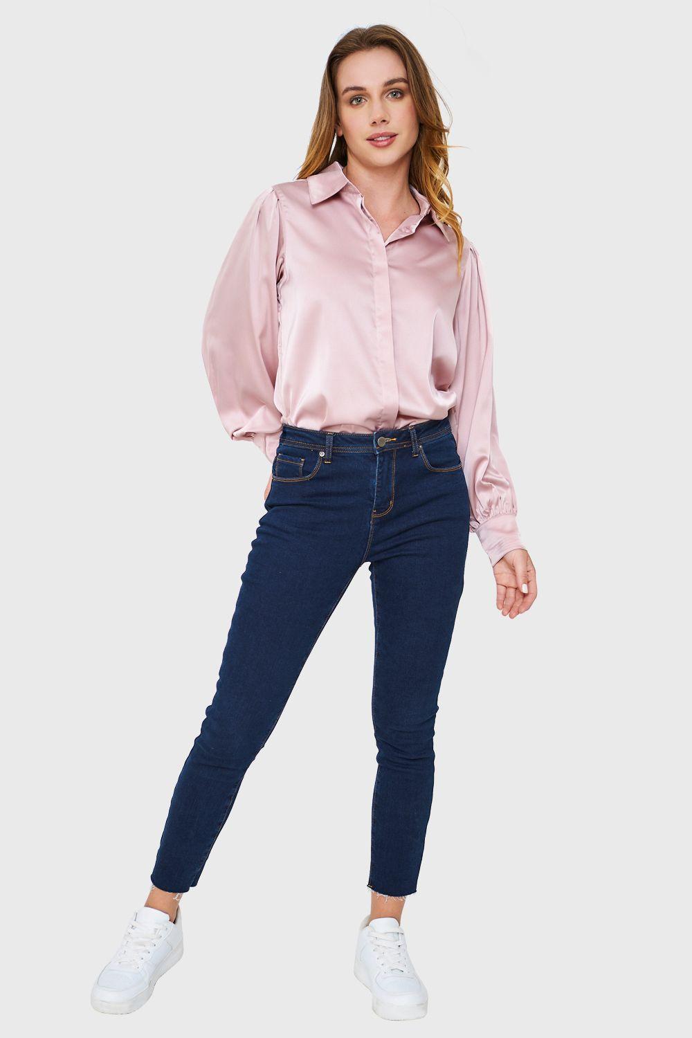 Blusa Tipo Satín Botonera Invisible Rosado Nicopoly-1