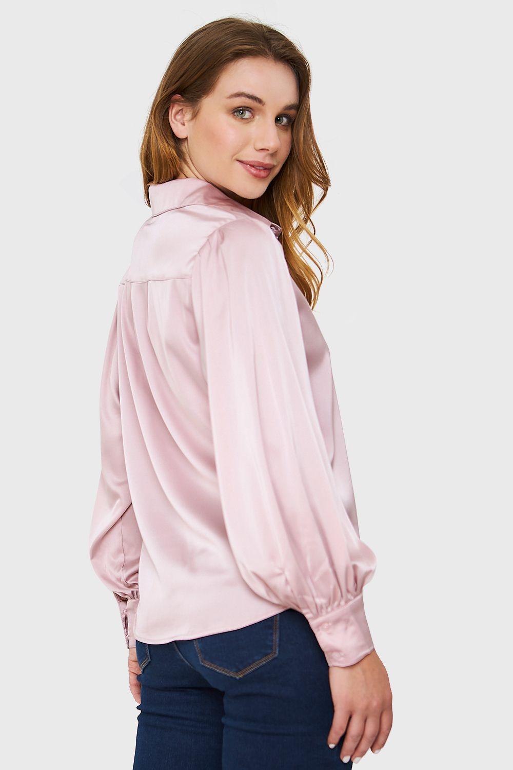 Blusa Tipo Satín Botonera Invisible Rosado Nicopoly-3