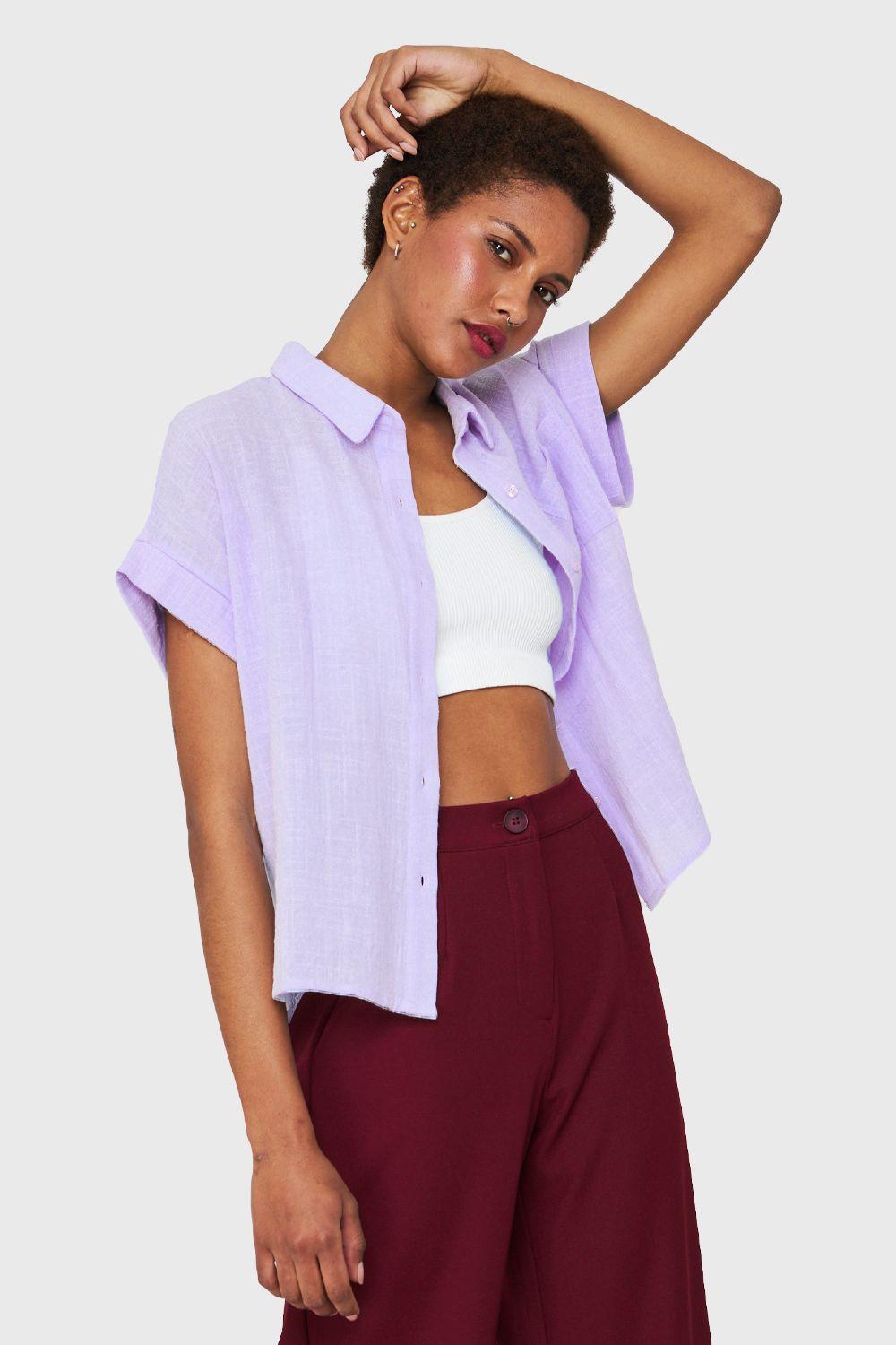 Camisa Bolsillo Manga Corta Lila Nicopoly-4