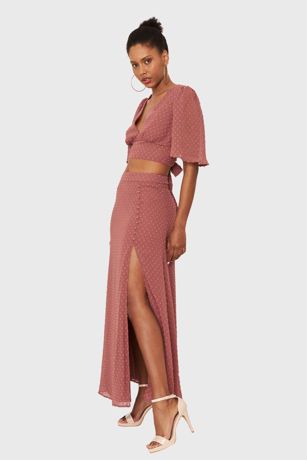 Conjunto Top y Falda Larga Rosado Nicopoly-2
