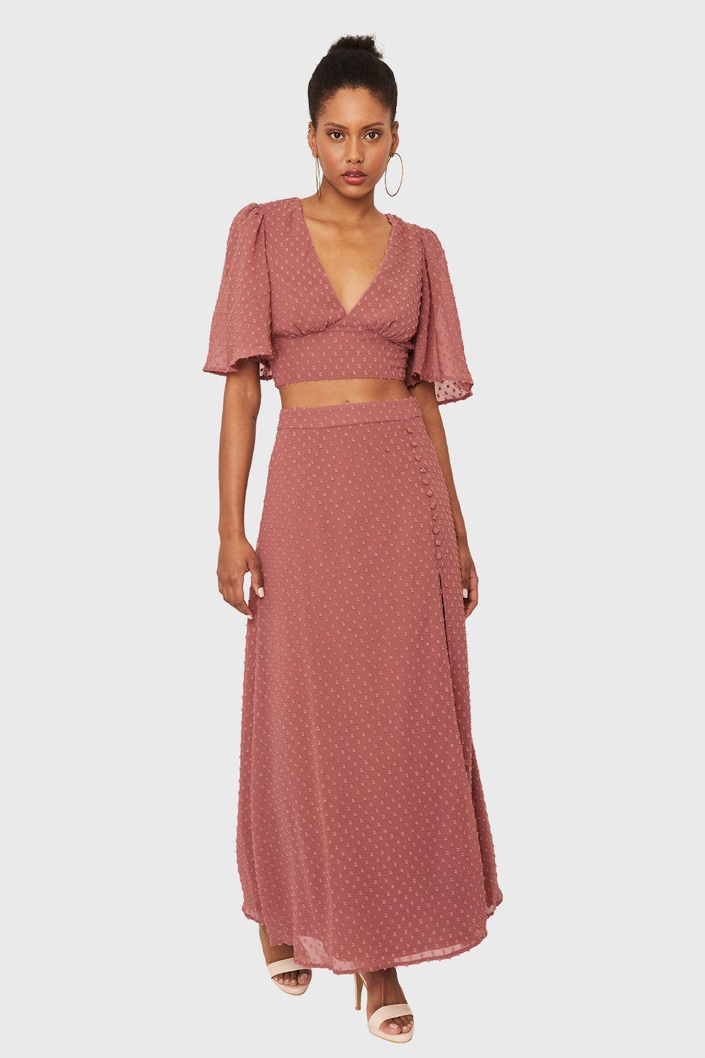 Conjunto Top y Falda Larga Rosado Nicopoly-1
