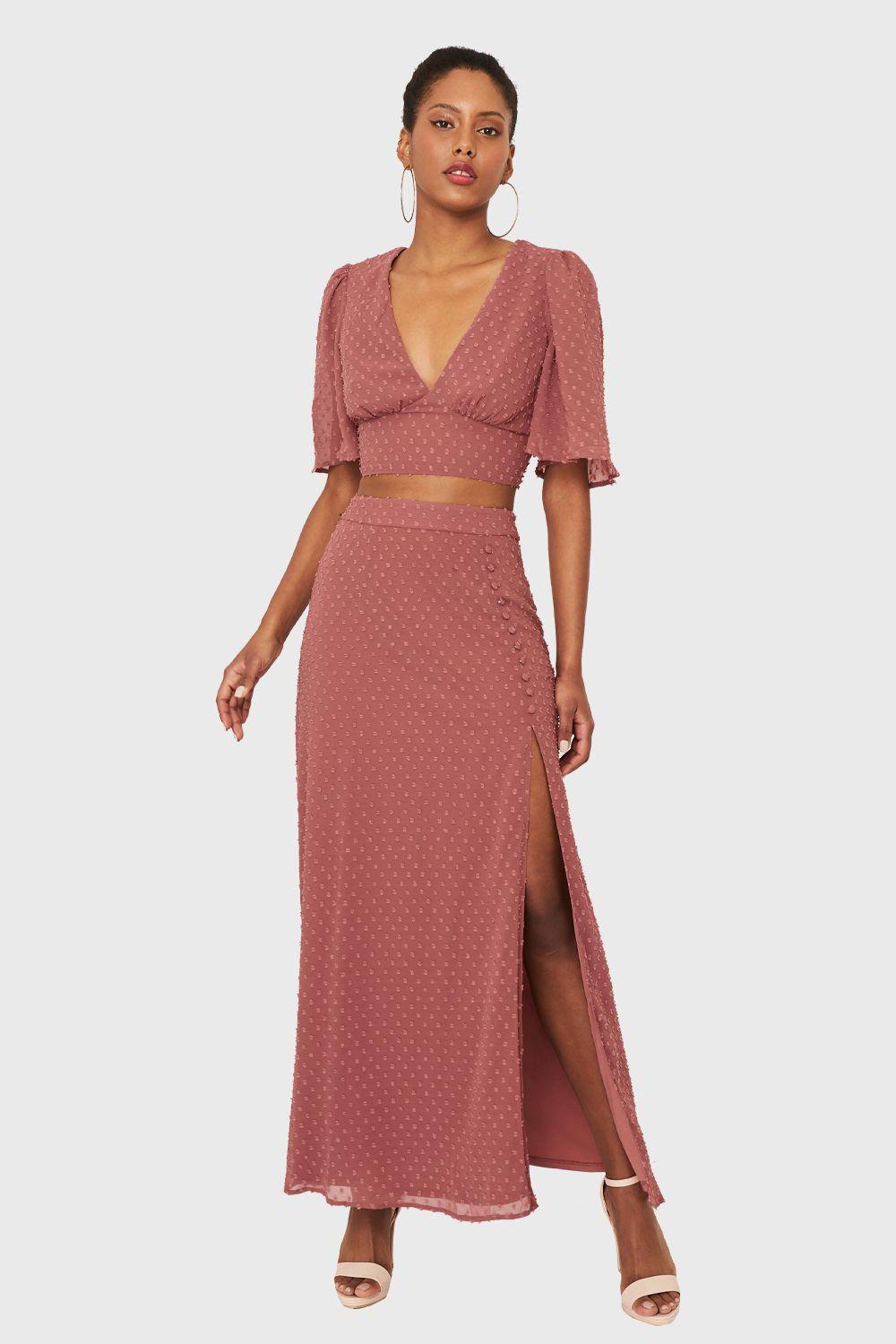 Conjunto Top y Falda Larga Rosado Nicopoly-0