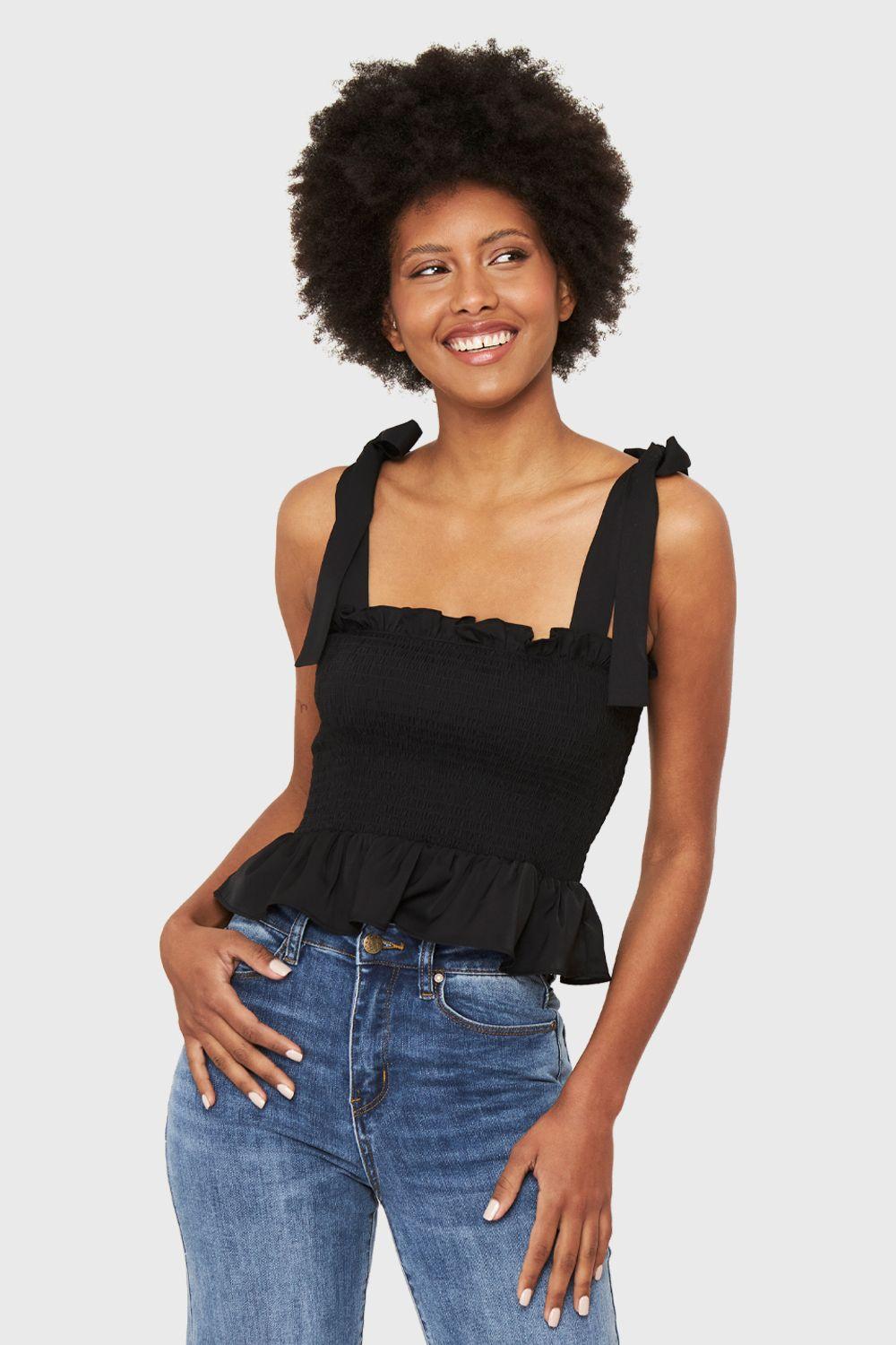 Crop Top Fruncido Negro Nicopoly-4