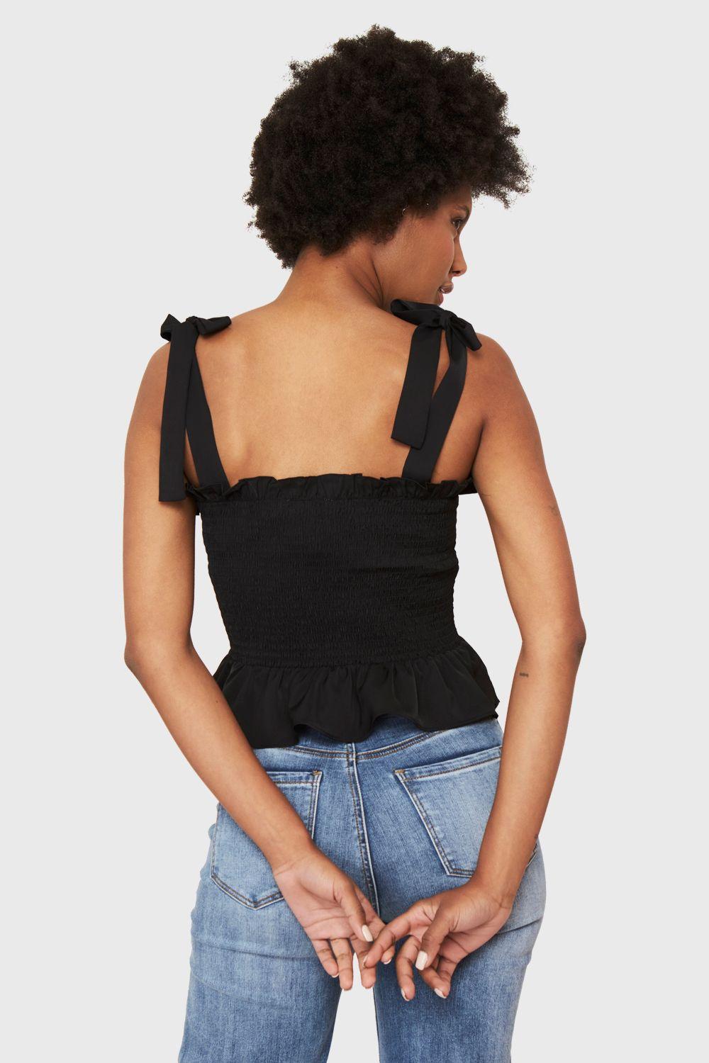 Crop Top Fruncido Negro Nicopoly-3