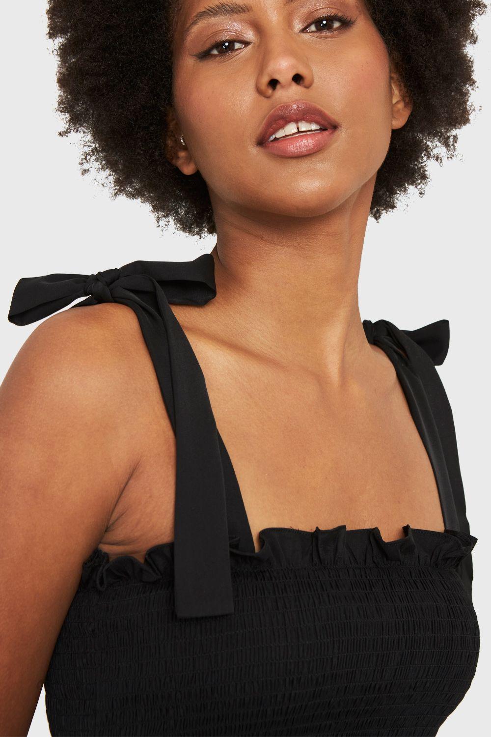 Crop Top Fruncido Negro Nicopoly-5