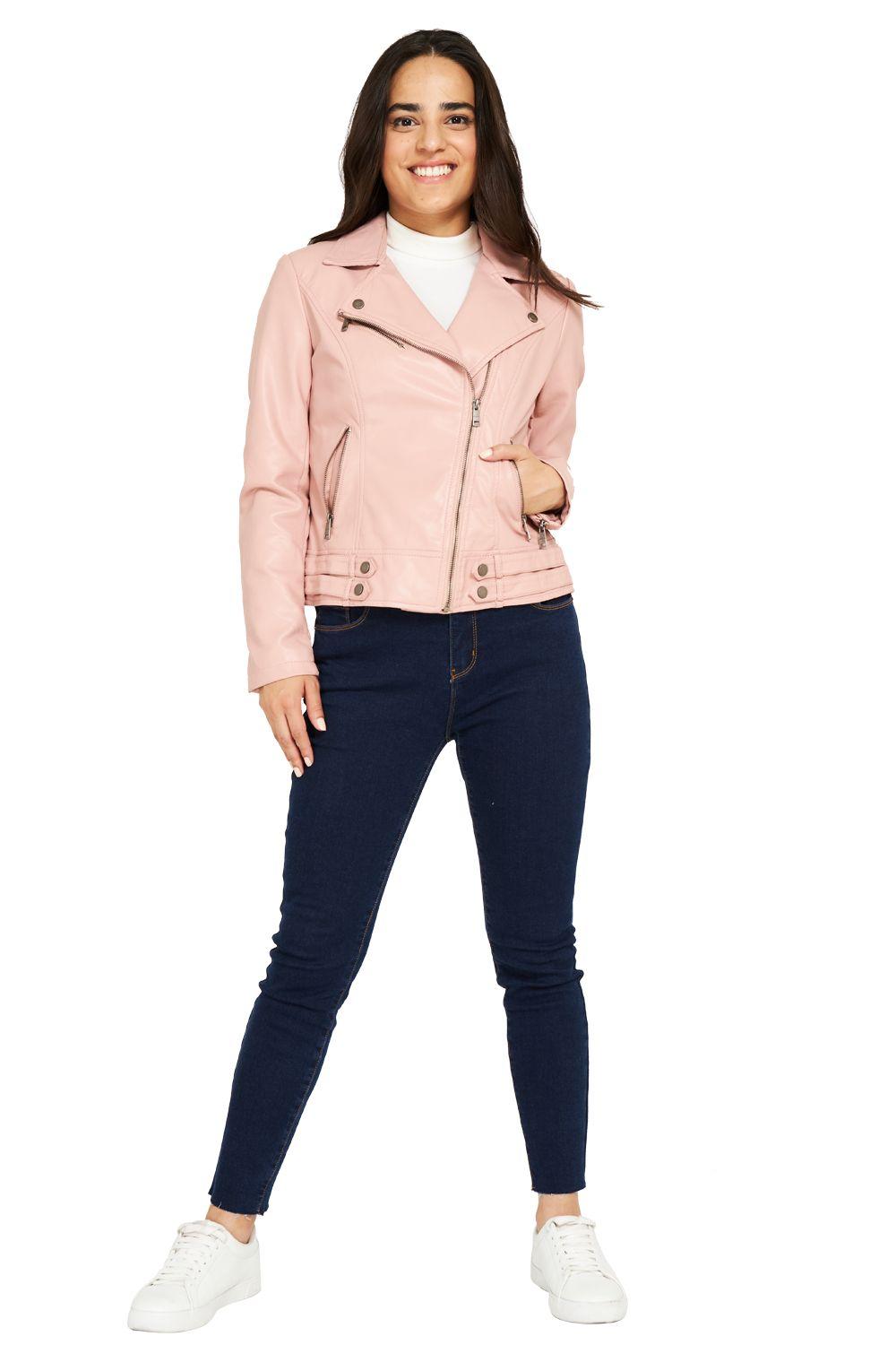 Chaqueta Ecocuero Estilo Biker Rosado Nicopoly-1
