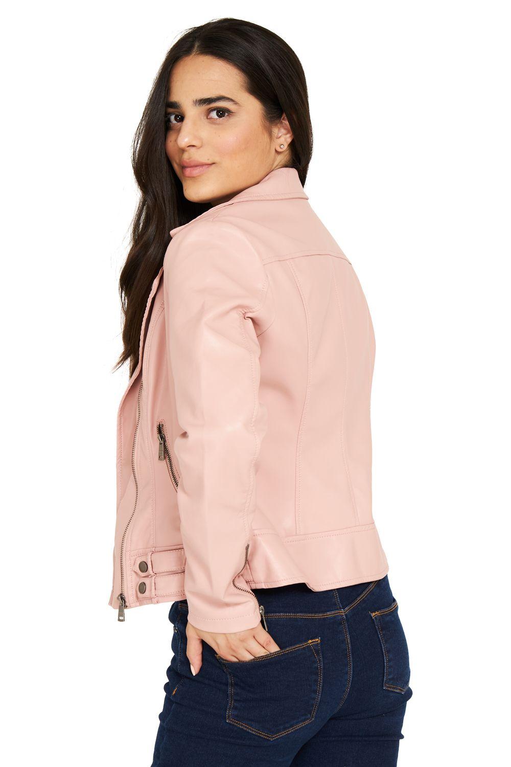 Chaqueta Ecocuero Estilo Biker Rosado Nicopoly-3
